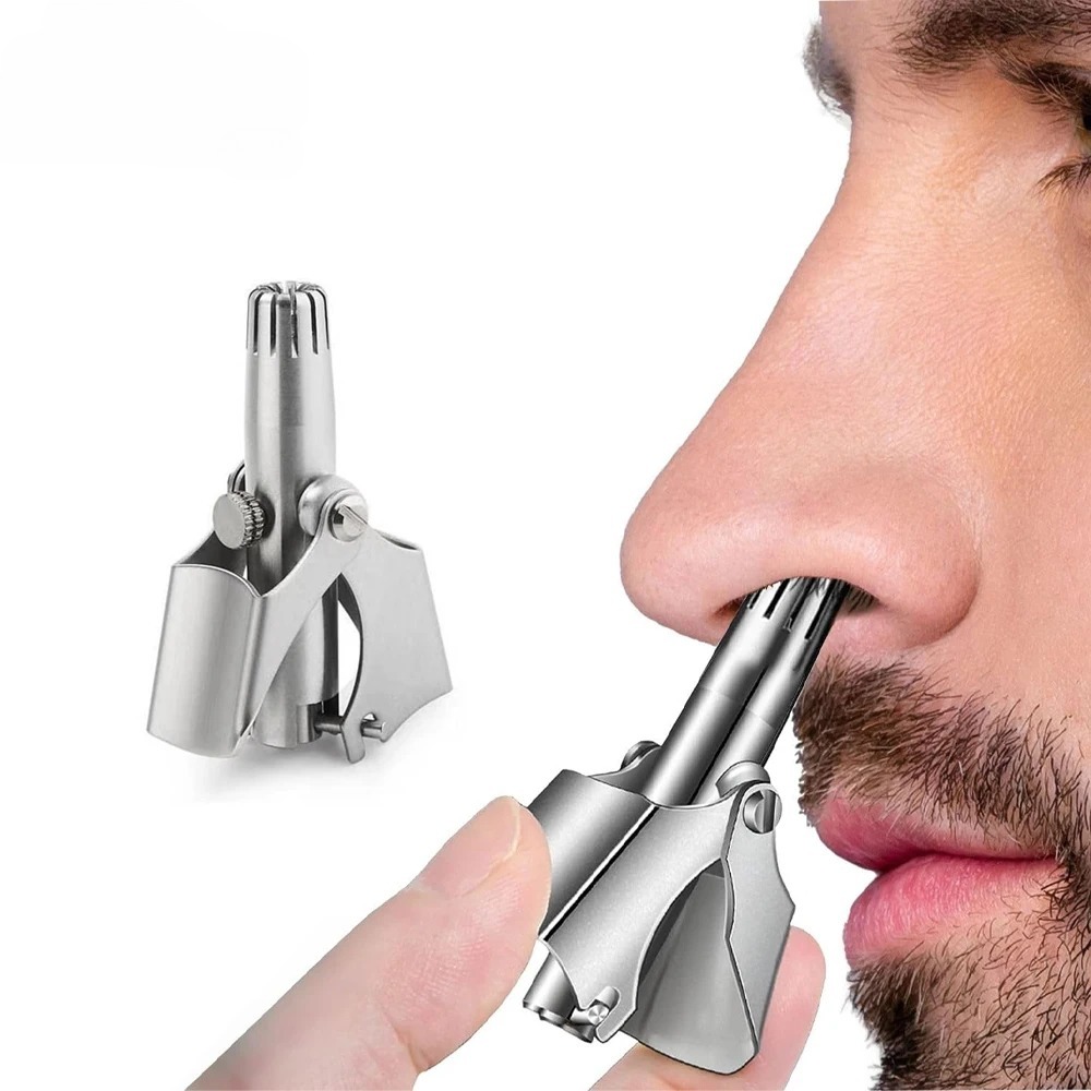 Nasal Aspirator - เครื่องตัดขนจมูกสำหรับผู้ชายและผู้หญิง สแตนเลสสตีล เครื่องโกนขนแบบแมนนวล ล้างทำความสะอาดได้ พร้อมแปรง